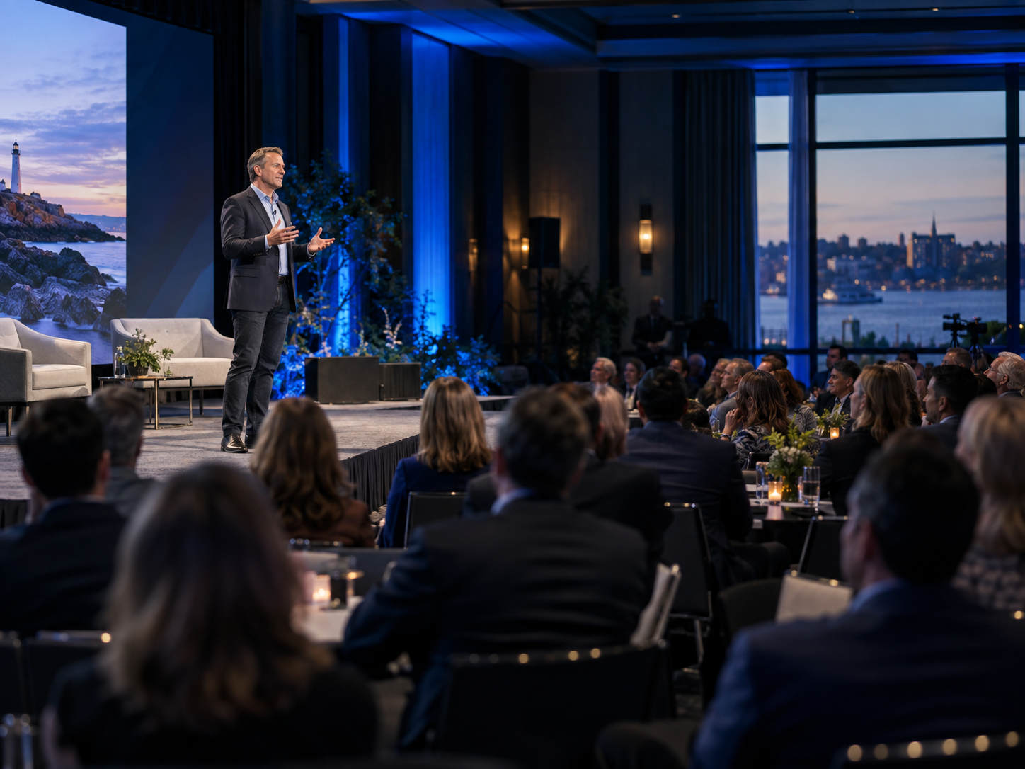 Keynote speaker addressing a corporate audience